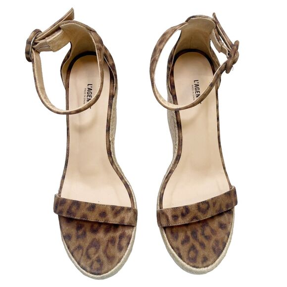 L’AGENCE NWT Elysee Wedge Sandals Cheetah Print Size 9 Espadrille Suede Heel - Picture 6 of 10